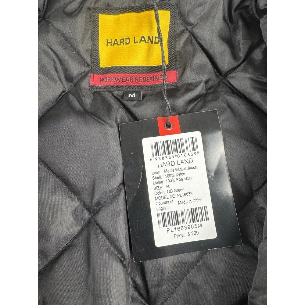 Hard Land Men's Insulated Winter Jacket-OD Green, Size M, Durable Workwear, NWT